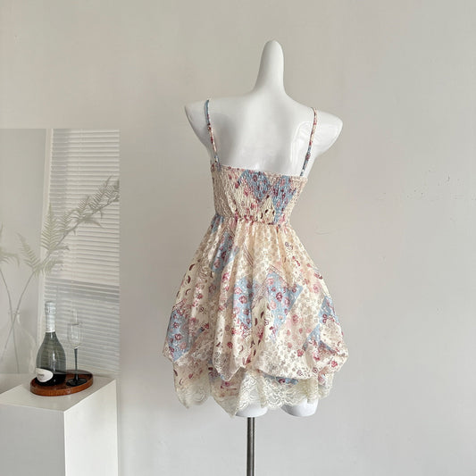 2025 new niche retro floral lace bud rose strappy suspender dress R1988