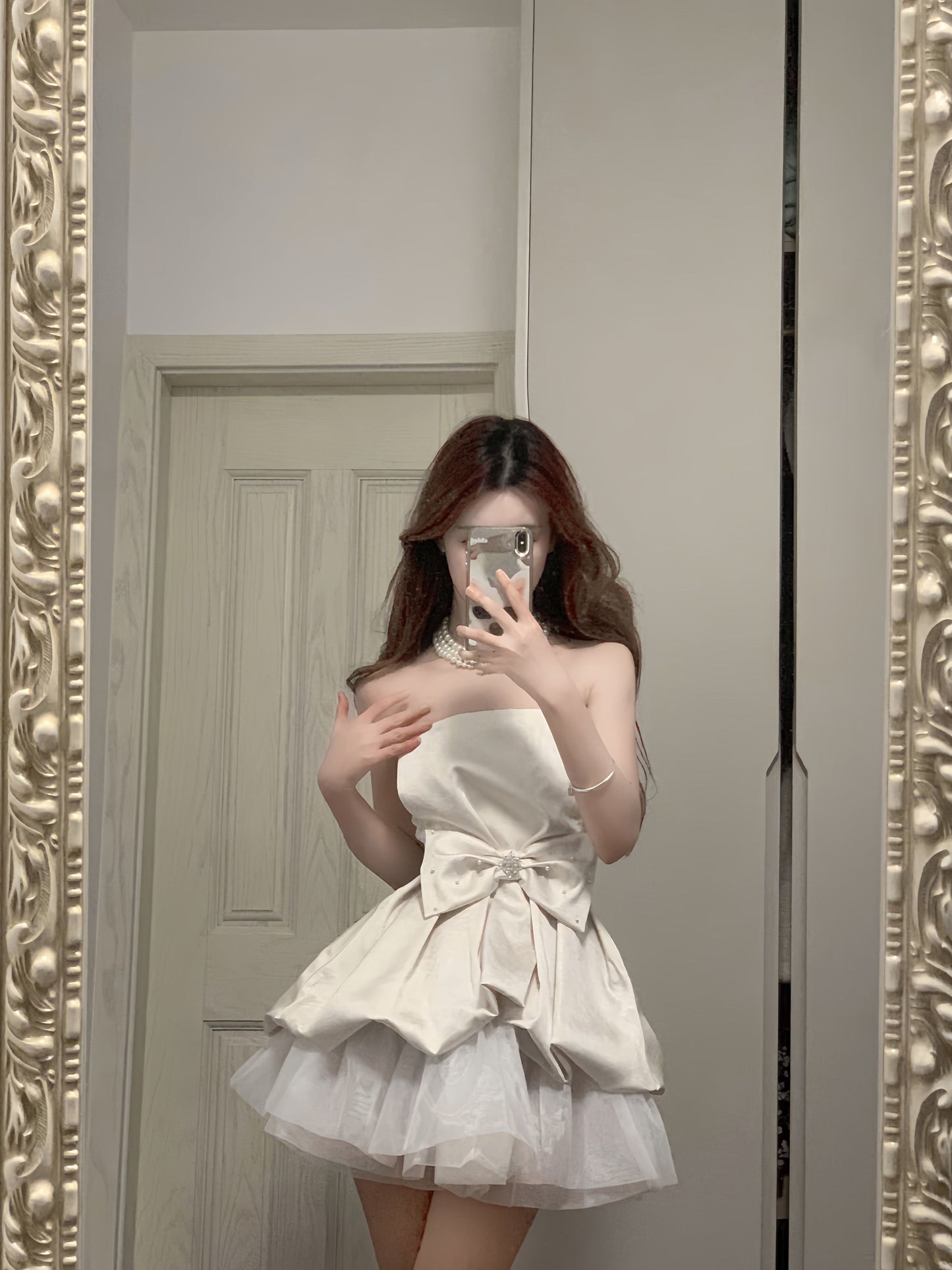 One-shoulder tube top dress gentle temperament waist dress tutu skirt R0527