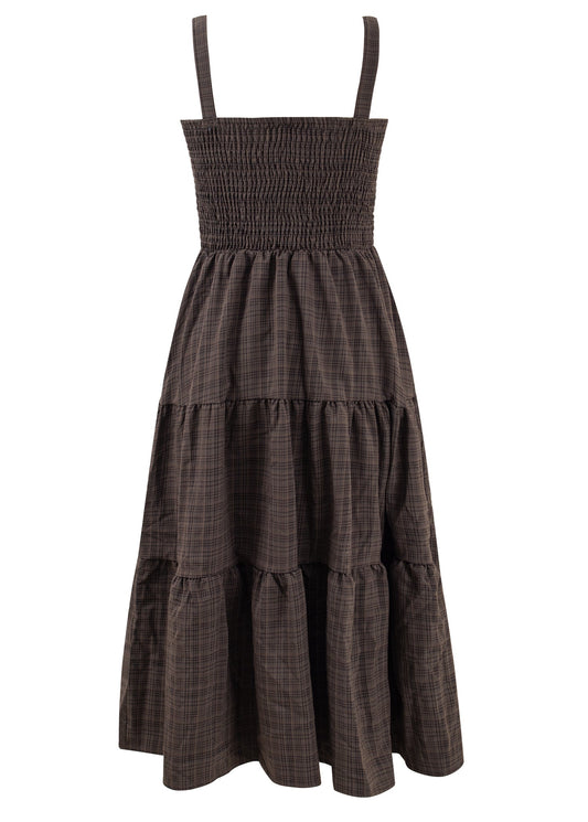 Hepburn style retro plaid suspender skirt long 2025 new design niche high waist dress R0158