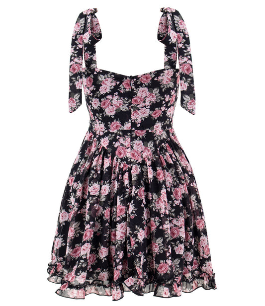 2025 new floral dress women's bow waist tea break dress suspenders short skirt R0014