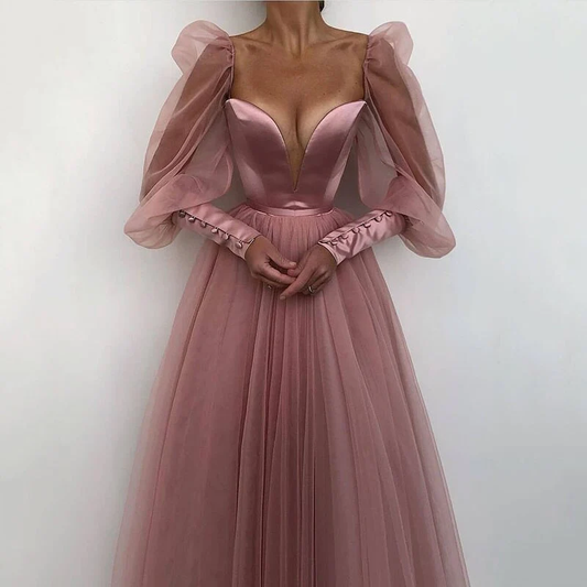 A line Evening Dress Simple Evening Gown Long Sleeves Prom Dress