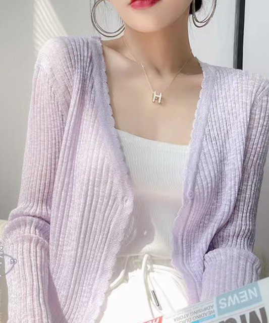 knitted cardigan outer wear blouse short top for women S3400