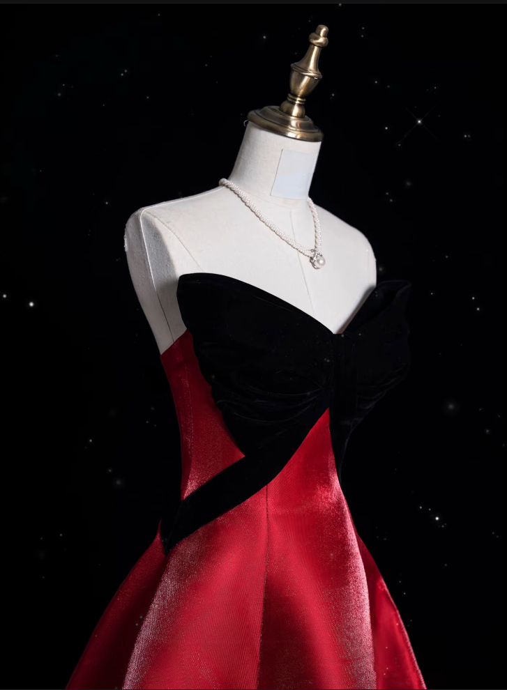 Sexy Ball Gown Strapless Red Satin Evening Gowns Long Prom Dresses