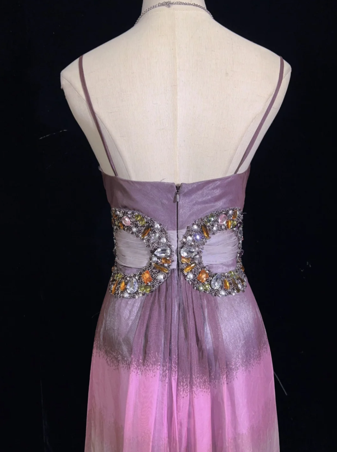 Pretty Ombre Purple Chiffon Beaded Long Evening Dress Formal Birthday Prom Dresses SP1438