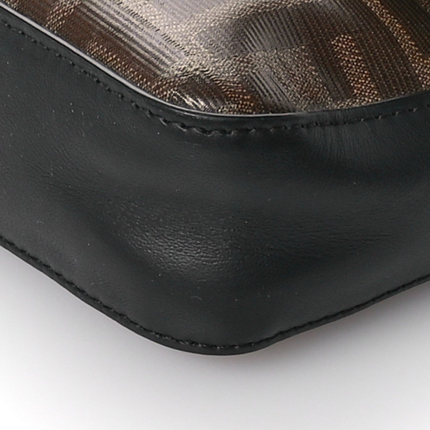Glazed Fabric Vitello Century FF 1974 Stamp Patch Mini Double F Crossbody Bag Mogano Panna Black