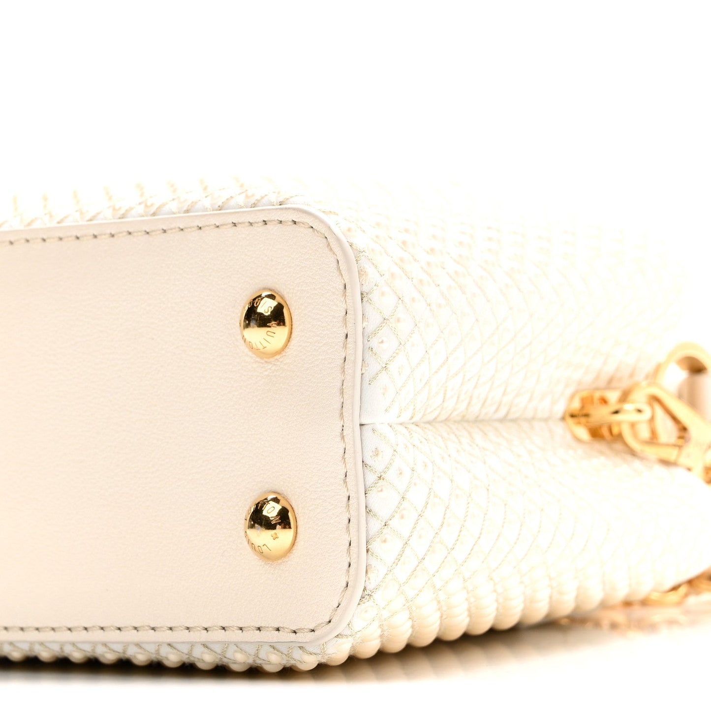 Metallic Calfskin Satin Pearl Embellished Mini Treasure Capucines Cream