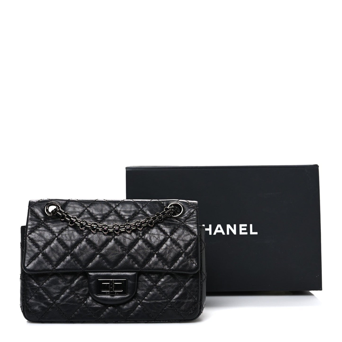 Aged Calfskin Quilted 2.55 Reissue Mini Flap So Black