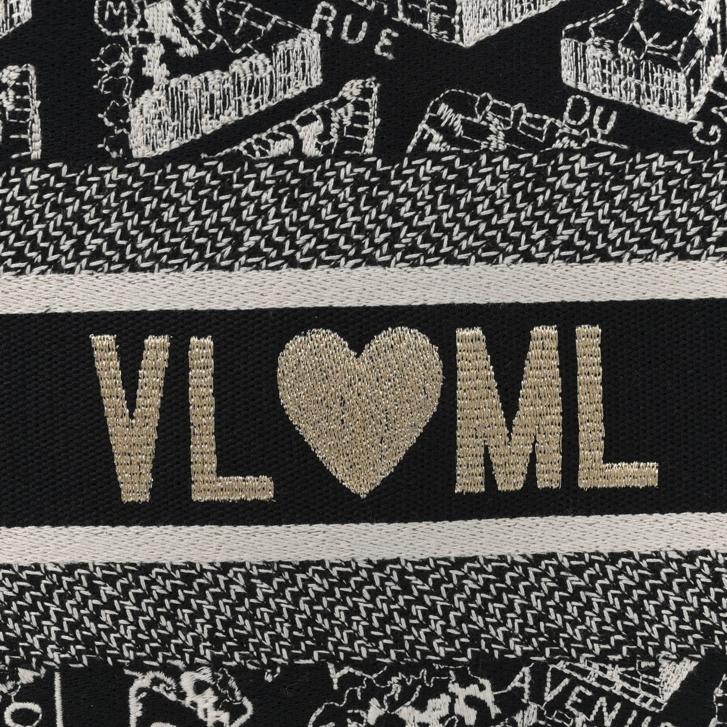 Canvas Embroidered Medium Plan De Paris Book Tote Black White