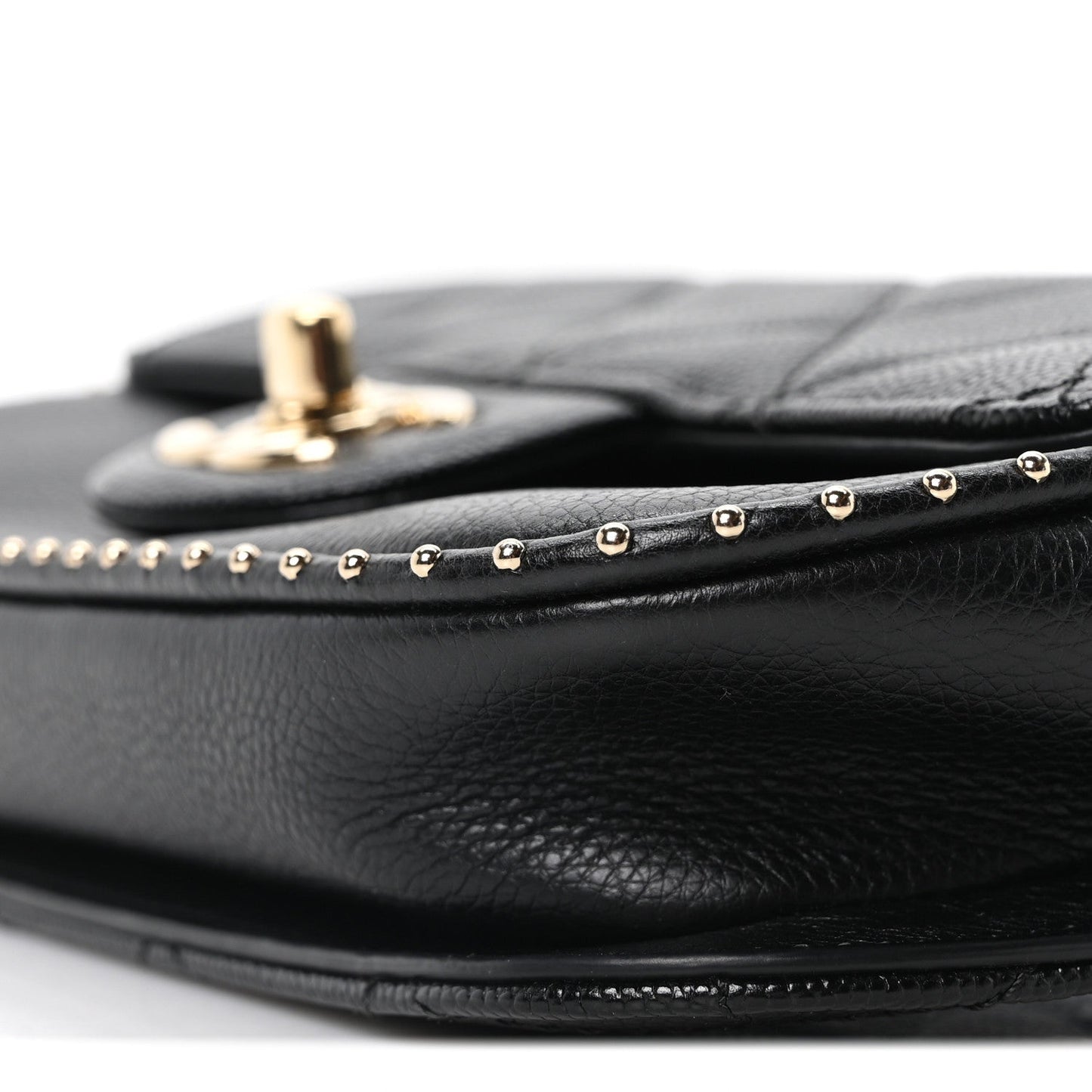 Caviar Quilted Studded Flap Waist Bag Black