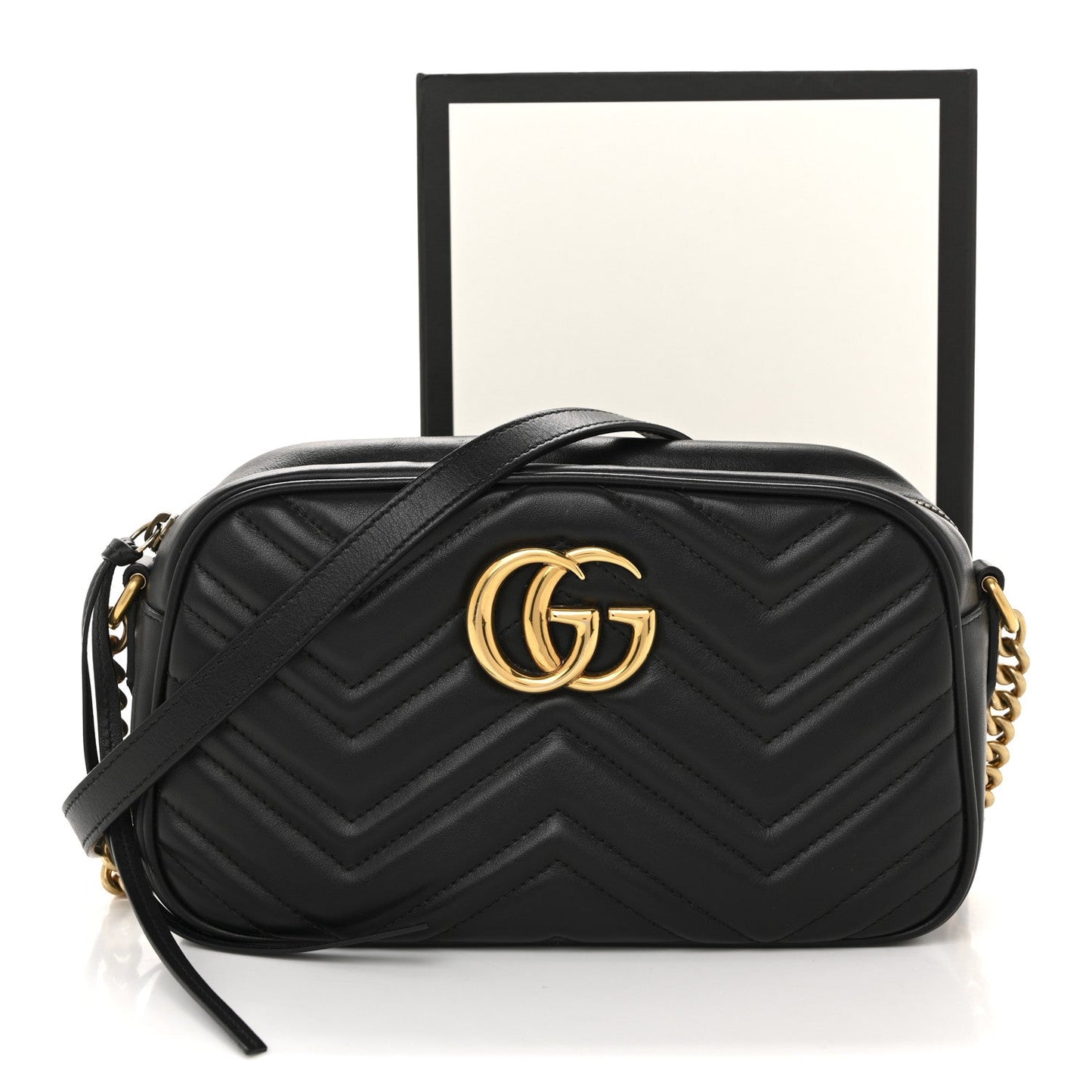 Calfskin Matelasse Small GG Marmont Chain Shoulder Bag Black