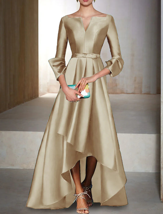A-Line Evening Gown Elegant Dress Christmas Red Green Dress Formal Wedding Guest Floor Length 3/4 Length Sleeve V Neck Satin with Bow(s) 2026