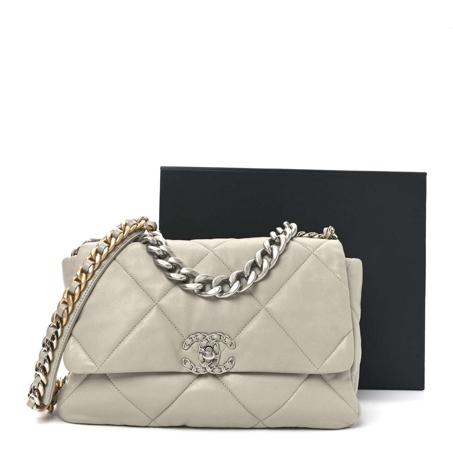 Lambskin Quilted Large Chanel 19 Flap Grey