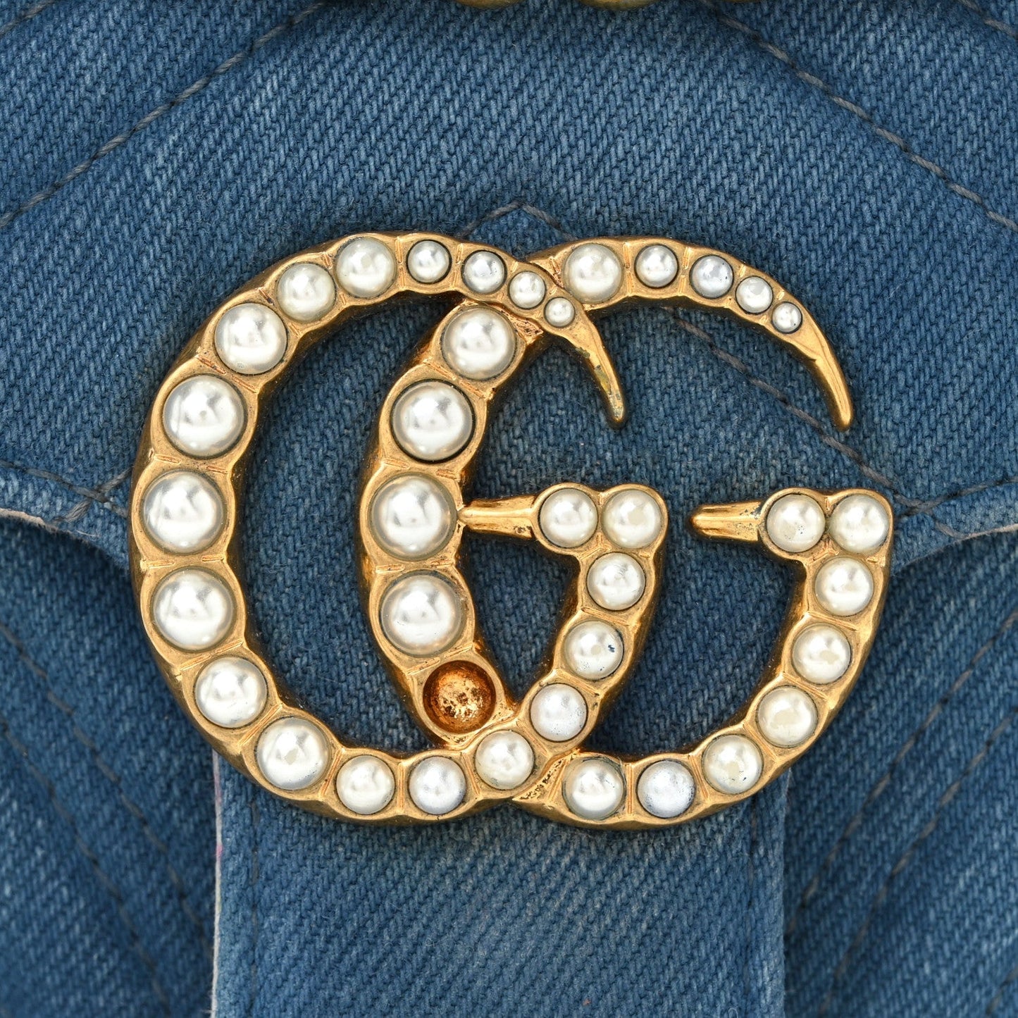 Denim Matelasse Mini Pearly GG Marmont Shoulder Bag Blue