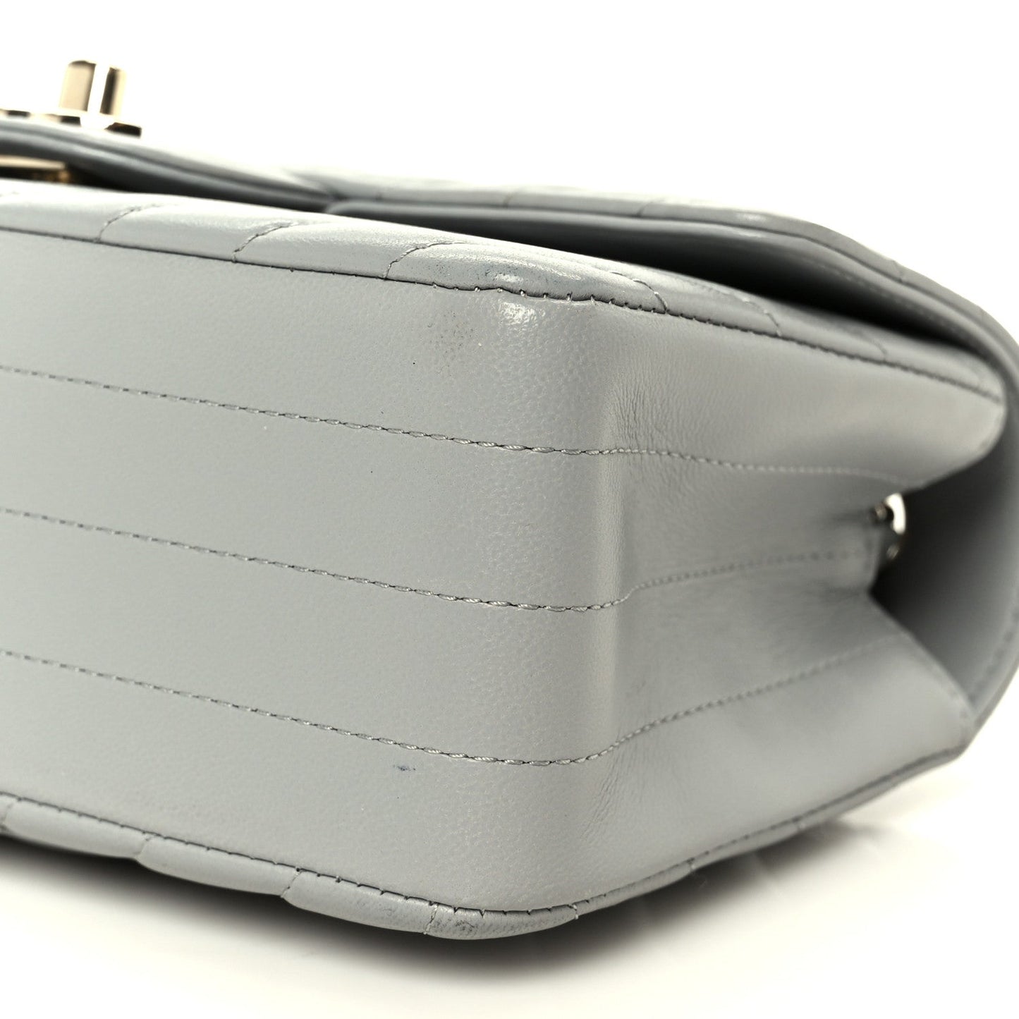 Lambskin Chevron Quilted Mini Rectangular Flap Grey