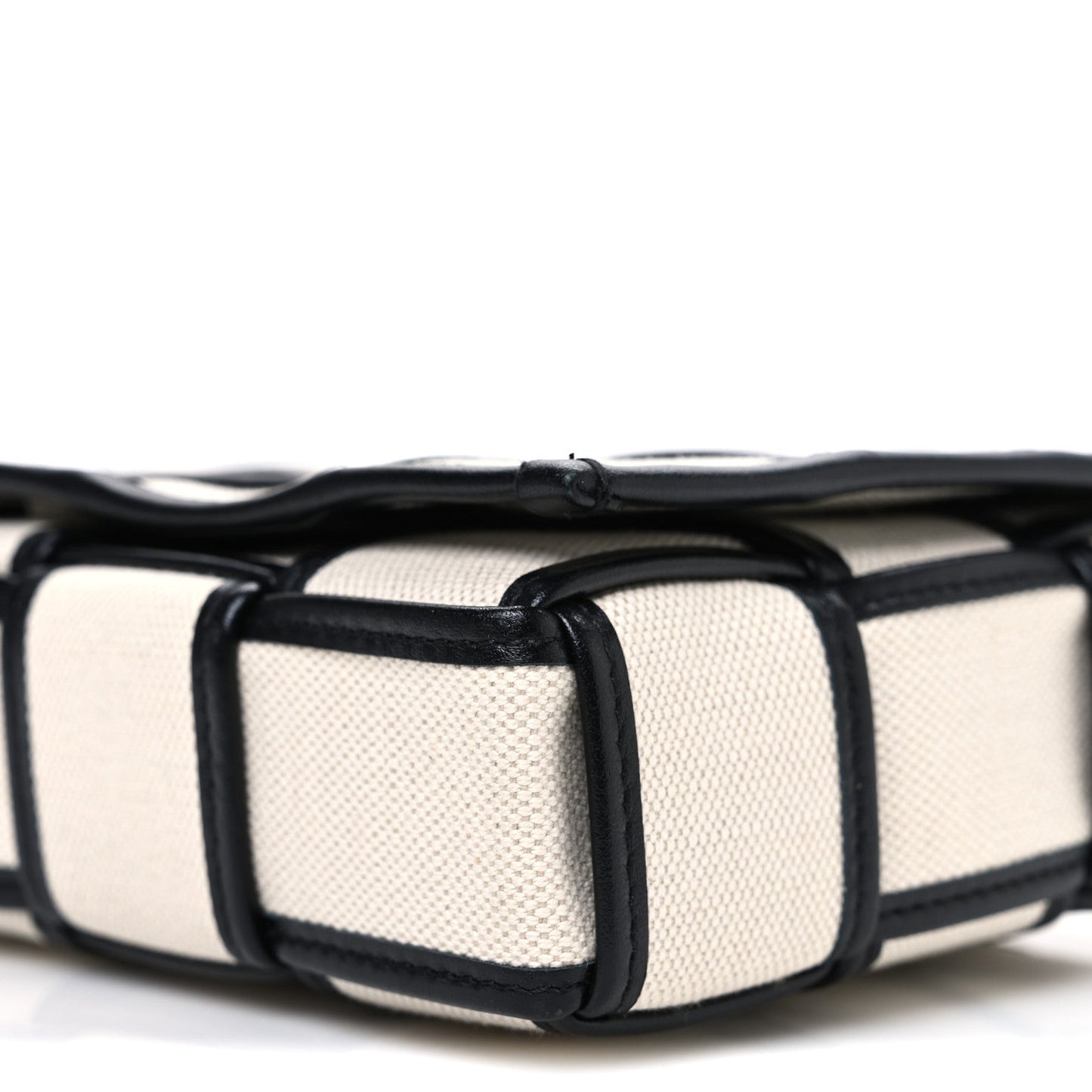 Canvas Intrecciato Padded Cassette Crossbody Bag Natural Black