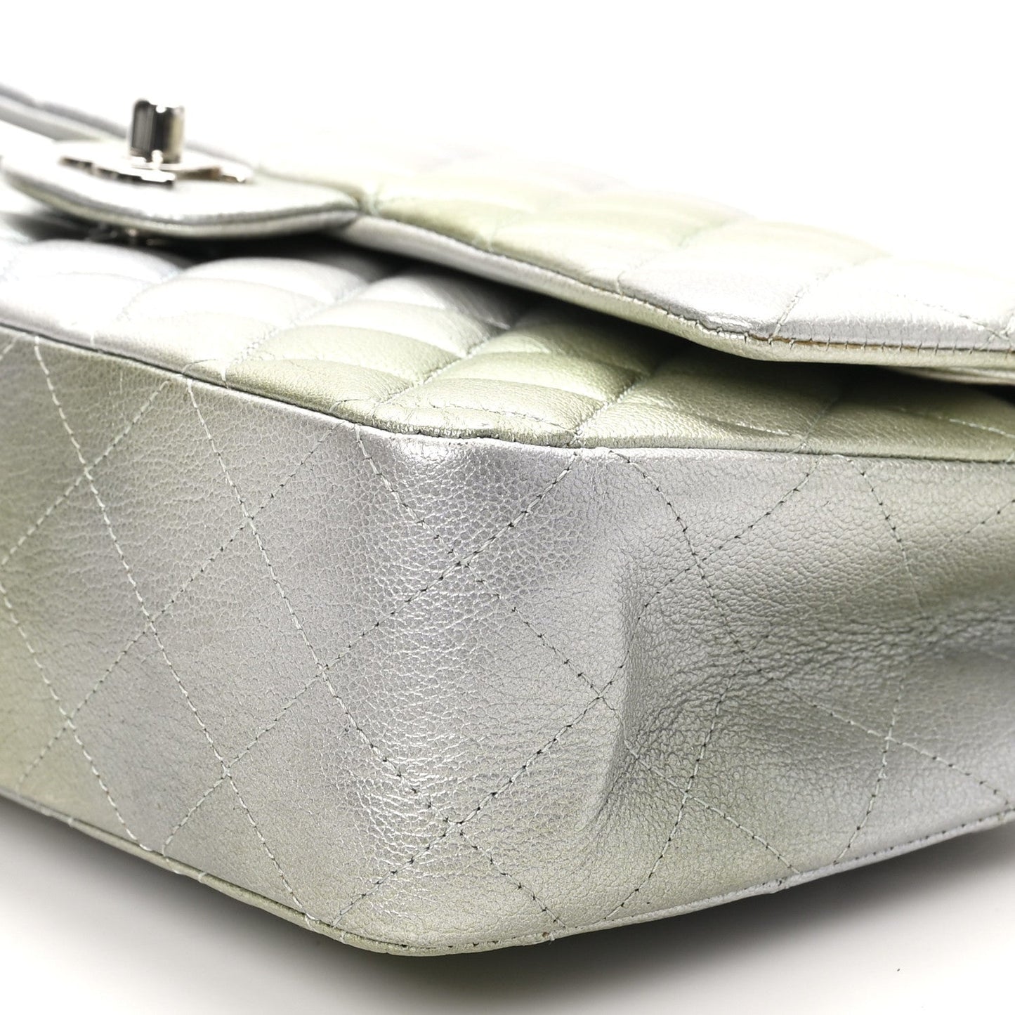 Metallic Goatskin Quilted Ombre Medium Double Flap Grey Green