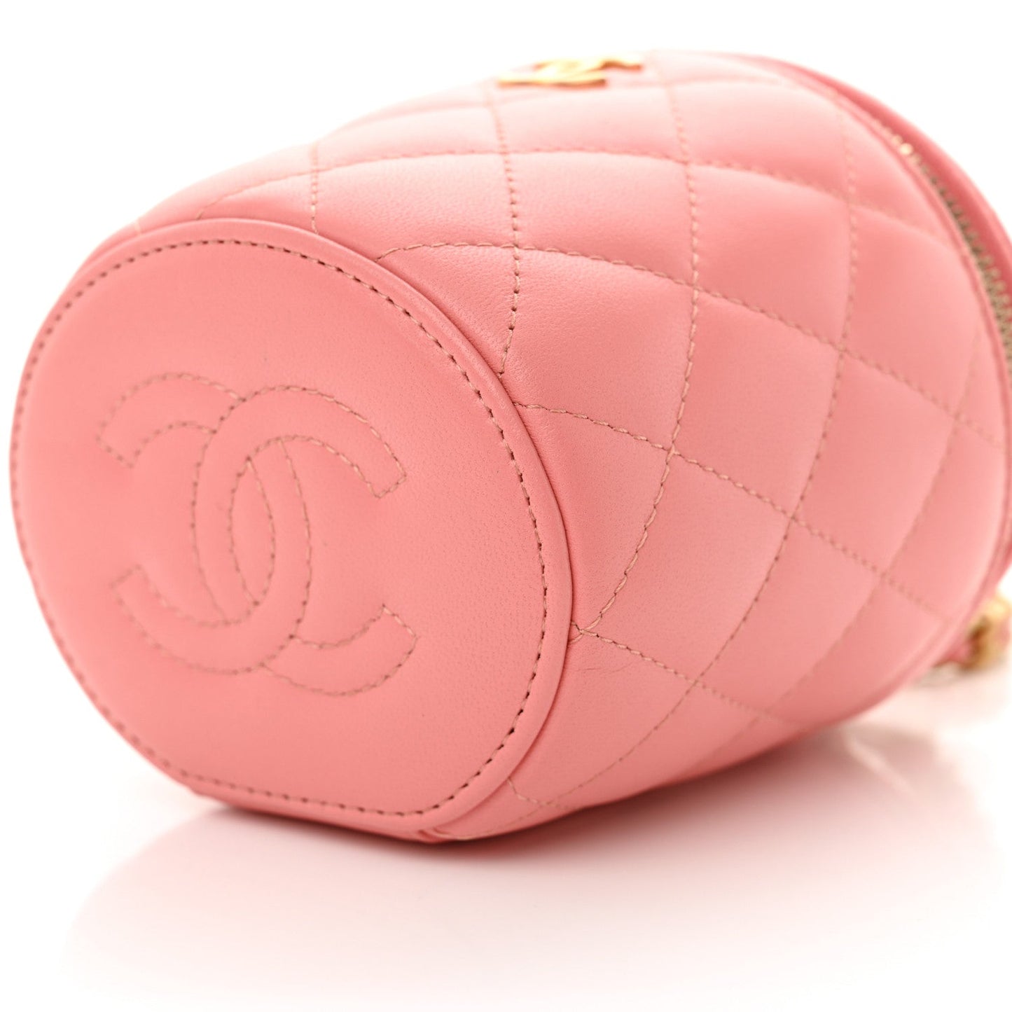 Lambskin Quilted Afternoon Tea Top Handle Vanity Case With Chain Light Pink