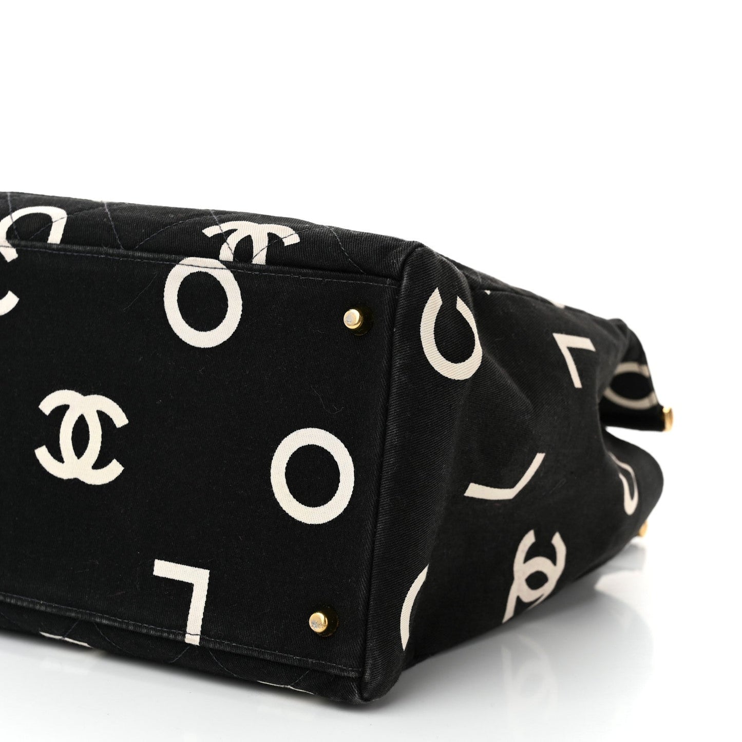 Canvas Printed Quilted Logo Tote Black White