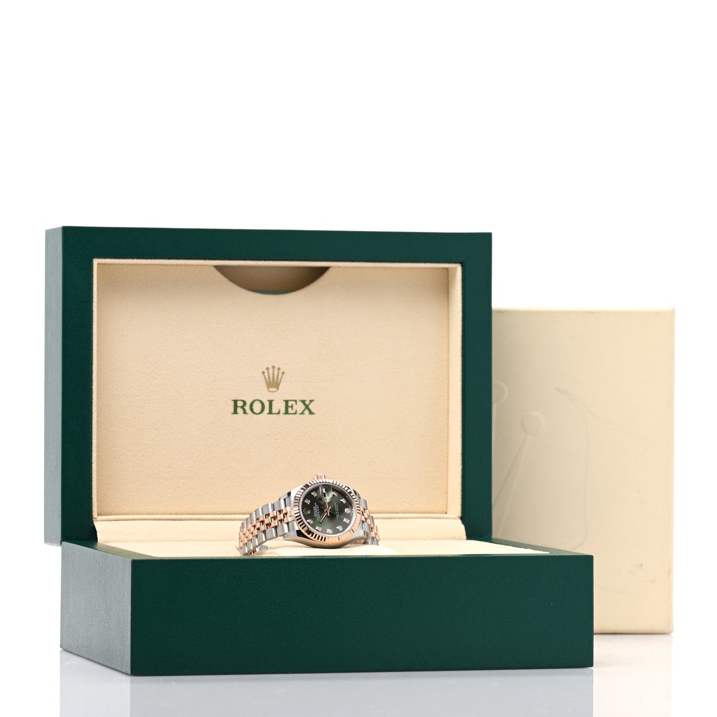 Stainless Steel 18K Everose Gold Diamond 28mm Oyster Perpetual Datejust Watch Green 279171