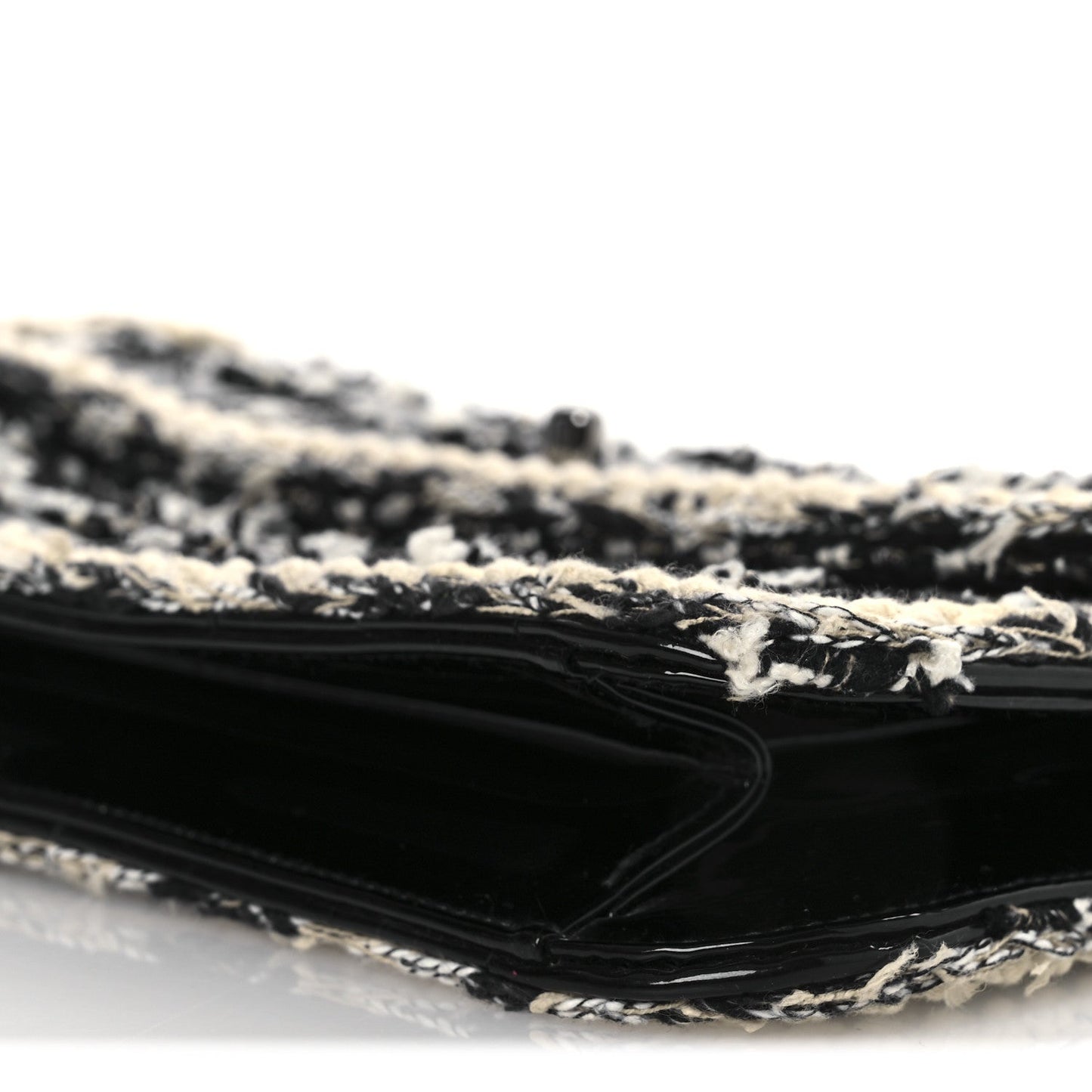 Tweed Patent Quilted Rectangular Flap Black White
