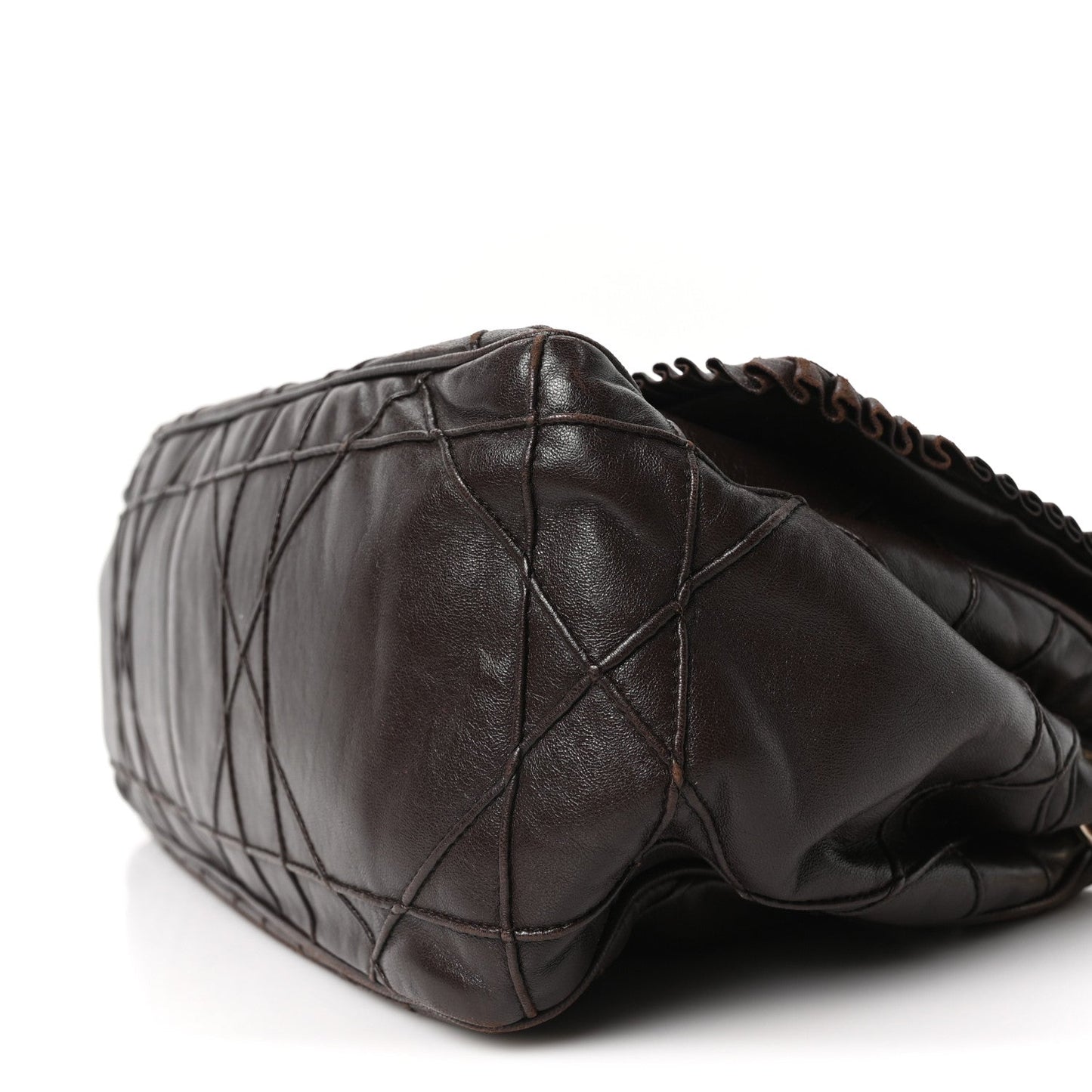 Lambskin Cannage Ruffle New Lock Flap Dark Brown
