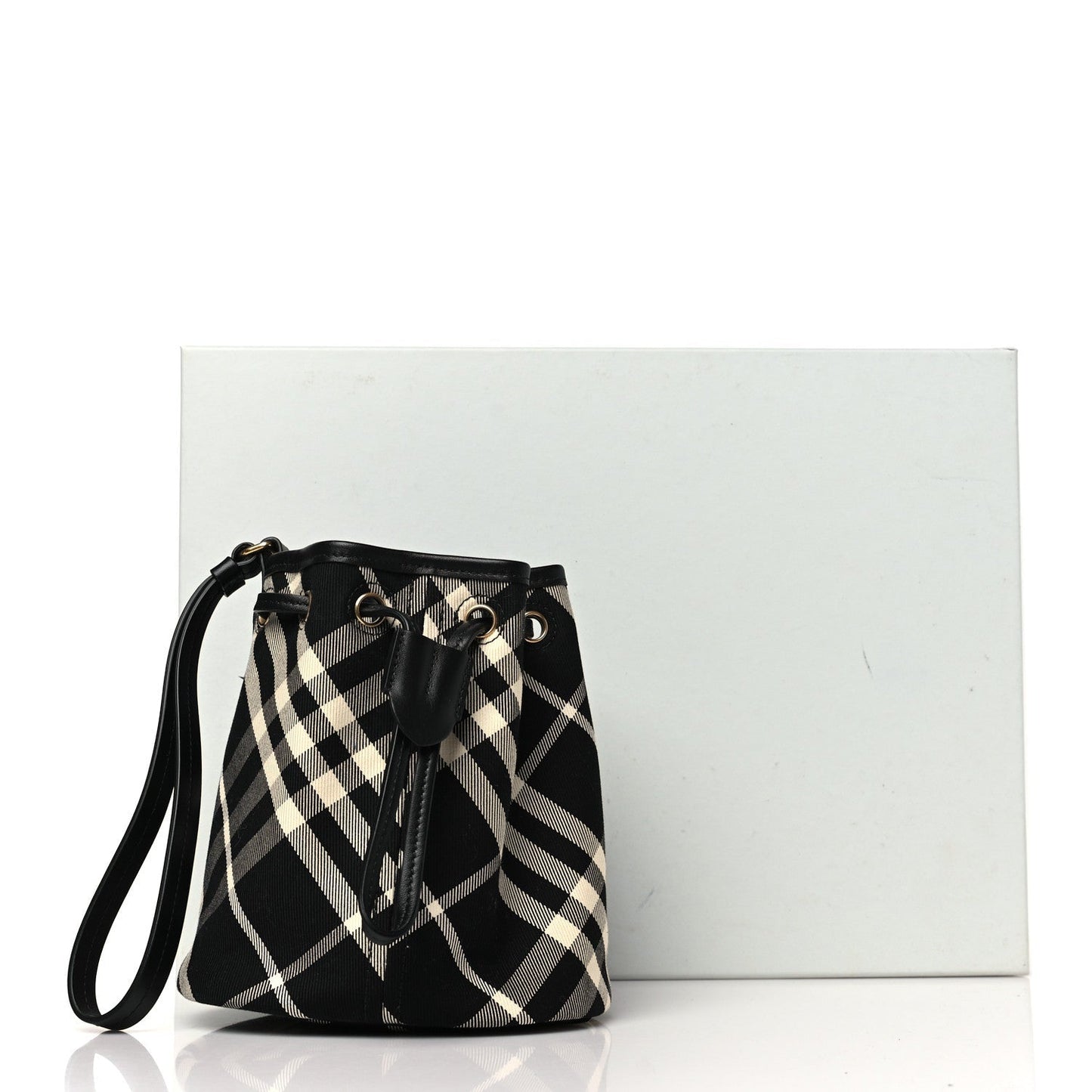 Check Mini Drawstring Pouch Black Calico