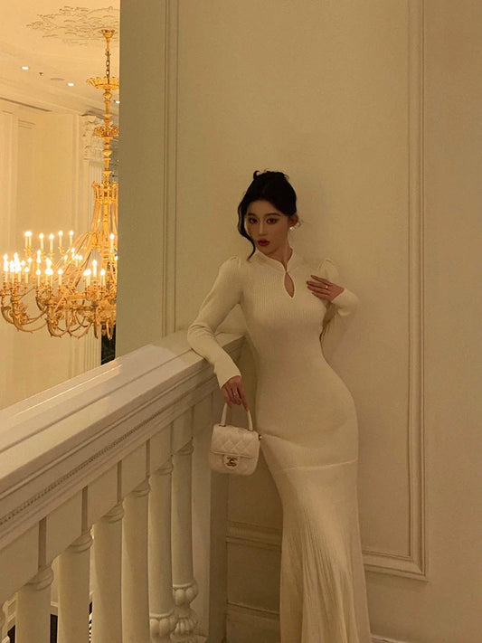 Knitted dress women new gentle style mermaid long party dress S5595