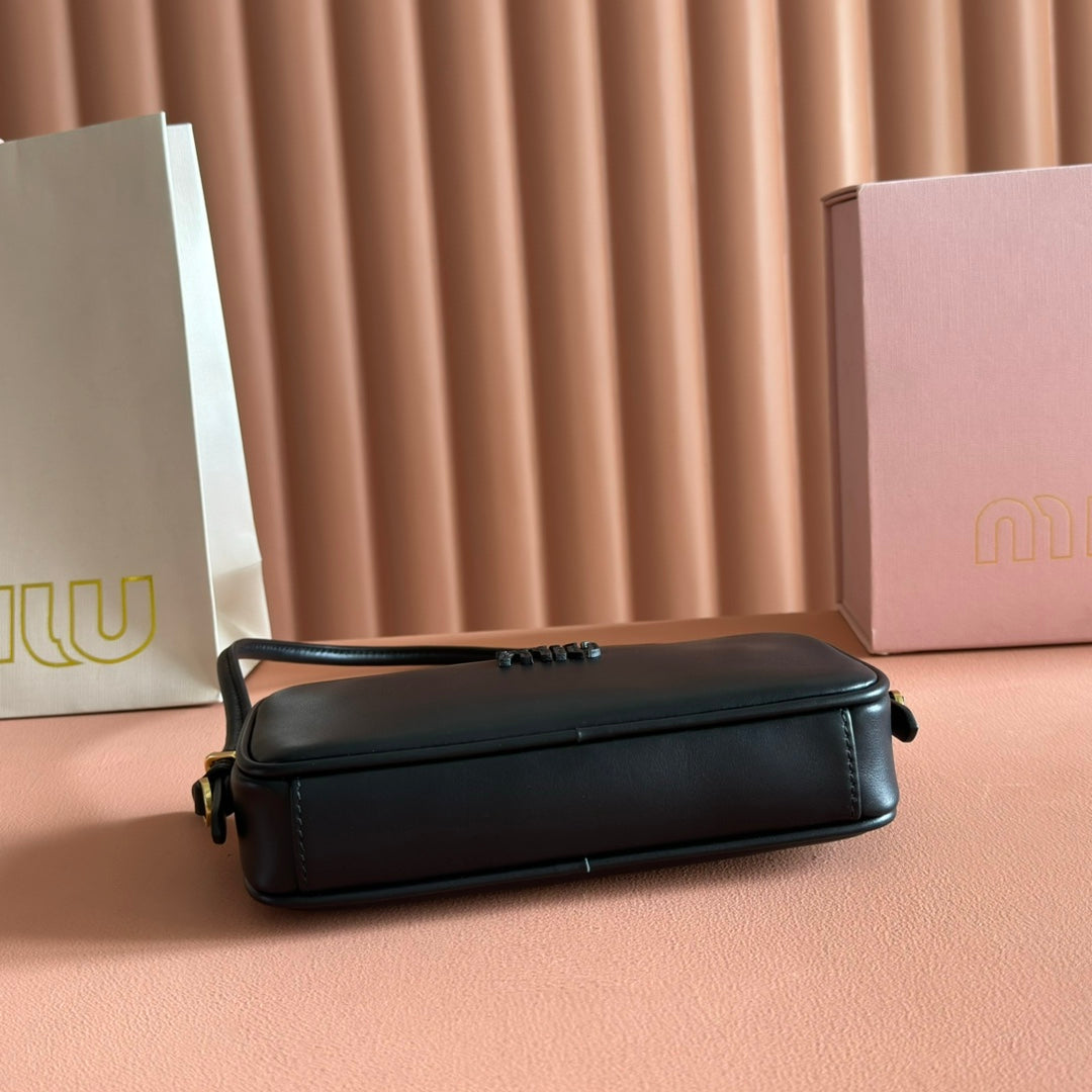 Miu Leather Pouch Bag 20cm Black Leather