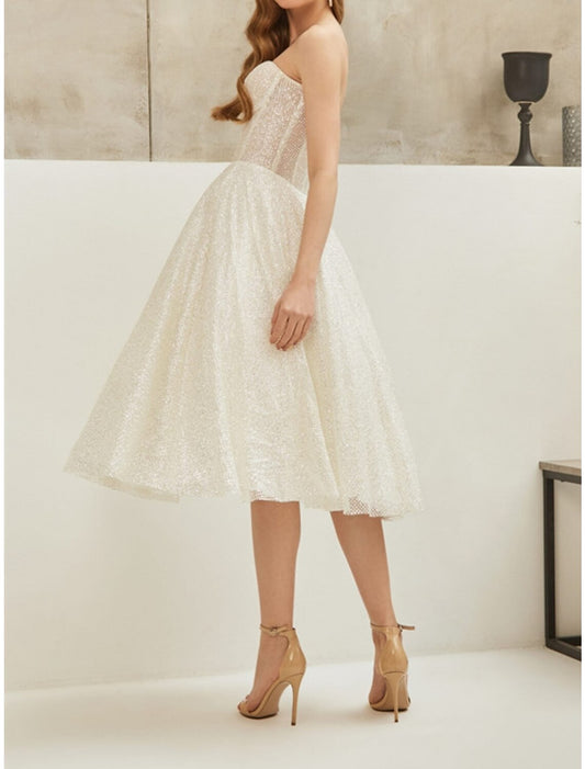 A-Line Corsets Glittering Sparkle Party Wear Engagement Birthday Dress Strapless Sleeveless Knee Length Sequined with Pleats Sequin 2025