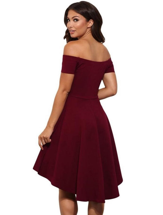A-Line Cocktail Dresses Cute Dress Homecoming Graduation Short / Mini Short Sleeve Off Shoulder Satin with Pure Color