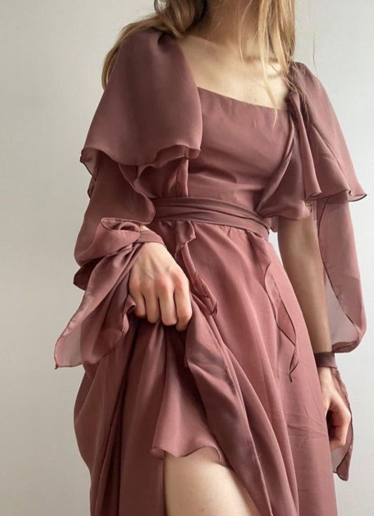 A Line Square Neck Chiffon Long Prom Gown Evening Dress