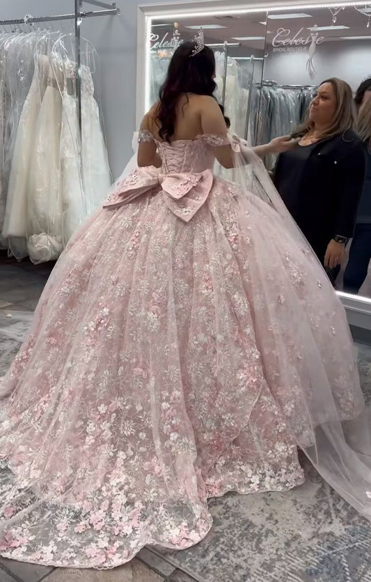 A Line Pink Quinceanera Dress Ball Gown Off Shoulder Sweet 16 Dress