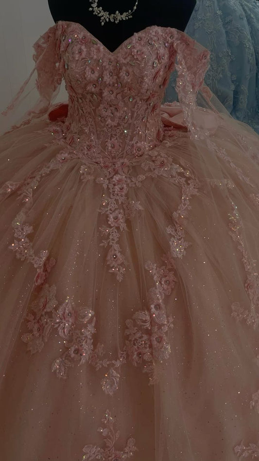 A Line Pink Quinceanera Dress Ball Gown Off Shoulder Sweet 16 Dress