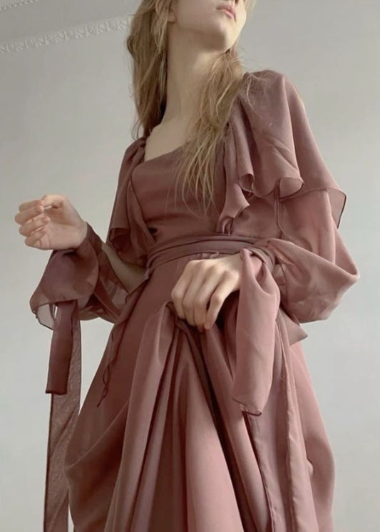 A Line Square Neck Chiffon Long Prom Gown Evening Dress