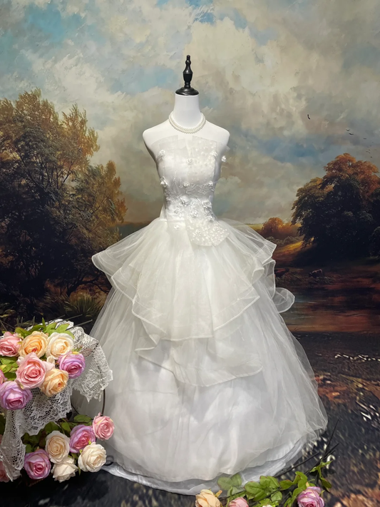 A Line White Vintage Long Wedding Dresses Princess Bridal Gown        S6875