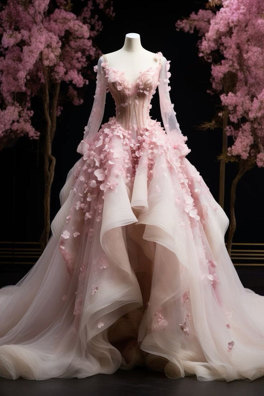 A Line Ball Gown Pink Prom Dress Long Evening Dress