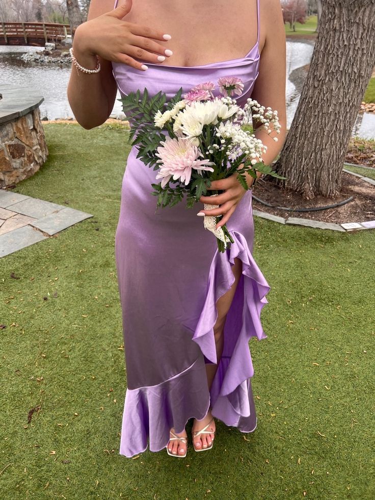 Simple Purple Mermaid Spaghetti Straps Side Slit Maxi Long Bridesmaid Dresses        S6530