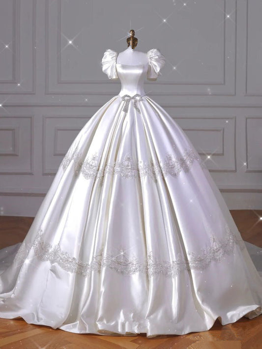 A Line Ball Gown Wedding Dresses A Line Short Sleeves Bridal Gown        S6359