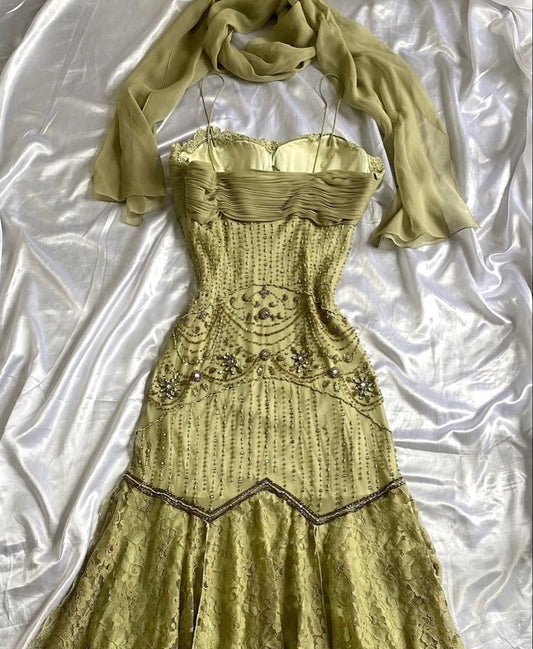 Green Vintage Long Prom Dress Evening Party Dress       S6198