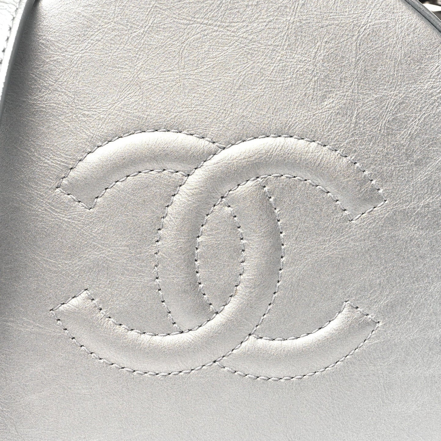 Metallic Glazed Calfskin Round As Earth Evening Bag Silver