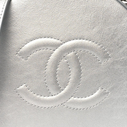 Metallic Glazed Calfskin Round As Earth Evening Bag Silver