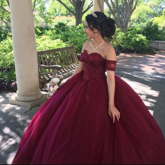 A line Ball Gown Evening Dresses For Girls Burgundy Princess Gown
