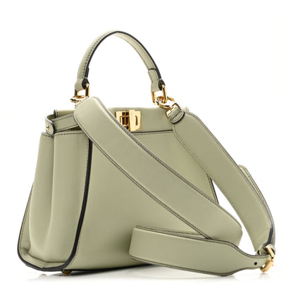 Vitello Seta Canvas FF Embroidered Mini Peekaboo Iconic Satchel Green Tea