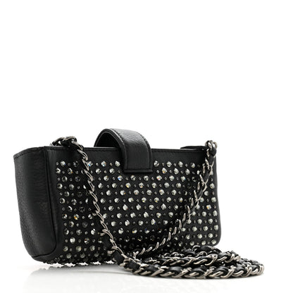 Calfskin Strass Studded Mini Phone Holder Clutch Black