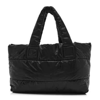Nylon Quilted Large Coco Cocoon Reversible Tote Black