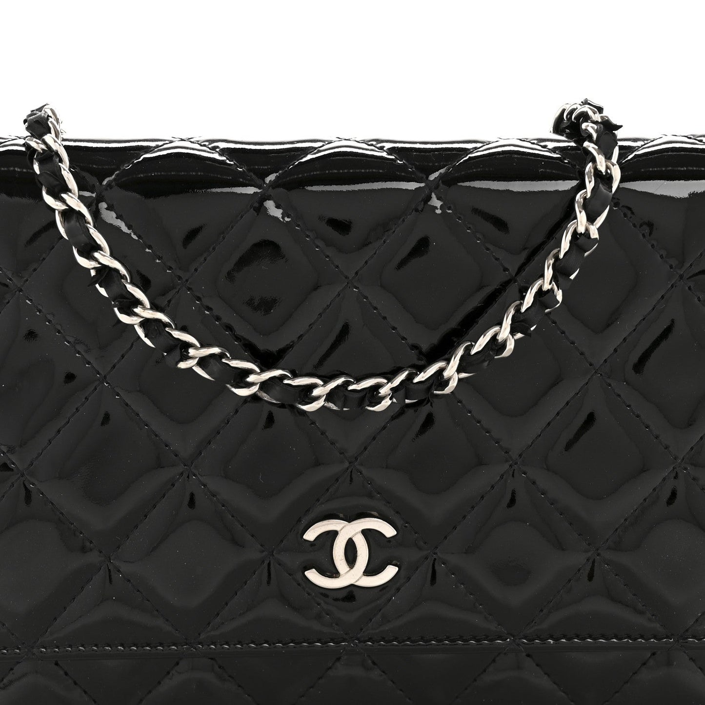Patent Quilted Wallet On Chain WOC Black