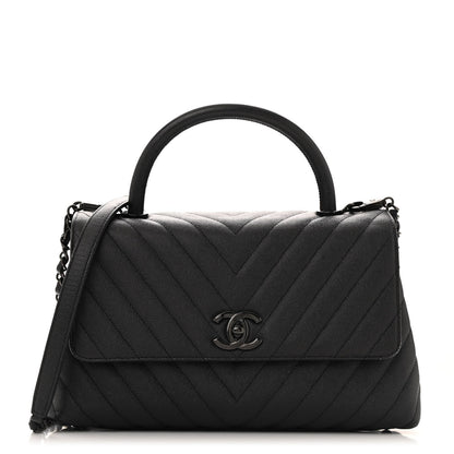 Caviar Chevron Quilted Small Coco Handle Flap So Black
