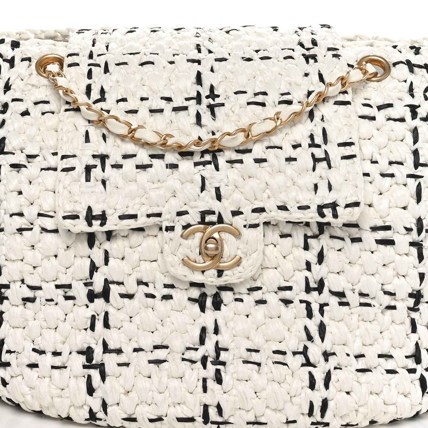 Raffia Effect Tweed Shopping Tote White Black