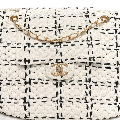 Raffia Effect Tweed Shopping Tote White Black