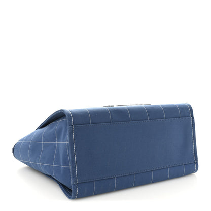 Cotton Medium Deauville Tote Blue White